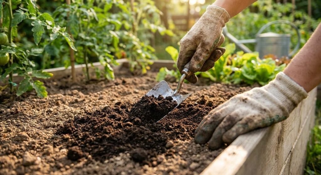 Different types of finished compost for raised beds