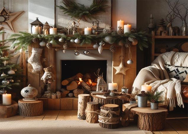 Christmas Mantel Decor With Natural Pinecones