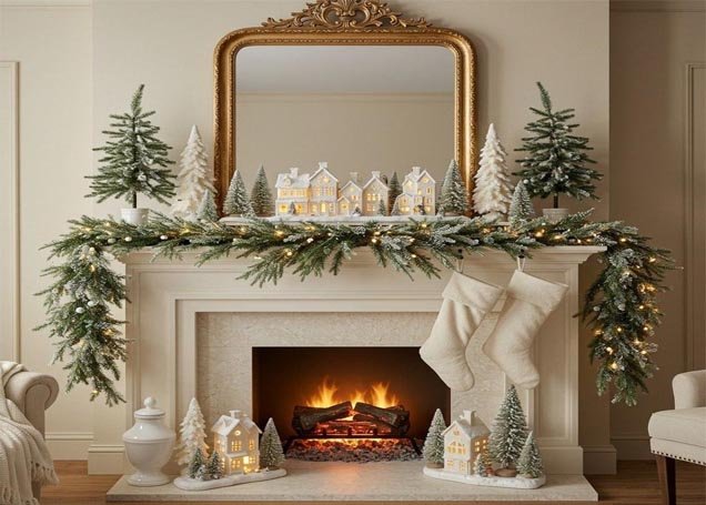 Snowy Winter Wonderland Christmas Mantel