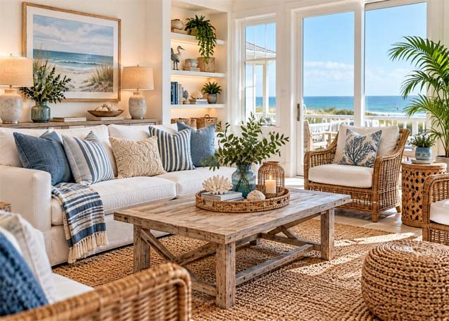 Coastal interior design style living room