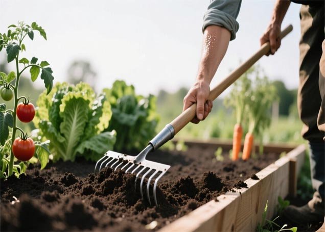 Different types of finished compost for raised beds