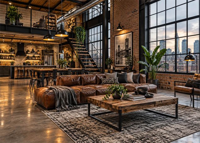 Industrial interior design style living room