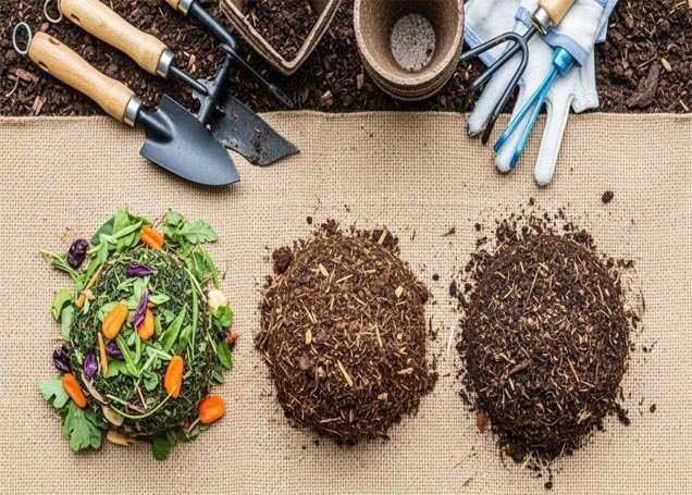 Mixing compost with mineral soil in a raised garden bed