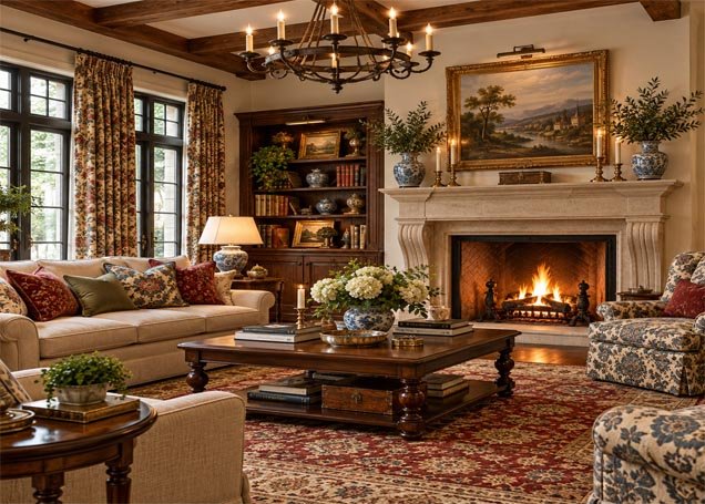 Traditional interior design style living room